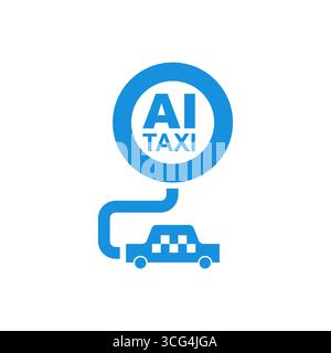 AI Taxi logo design with blue circle and car icon. Vector illustration symbolizing autonomous taxi service, artificial intelligence transport, and mod Stock Vector