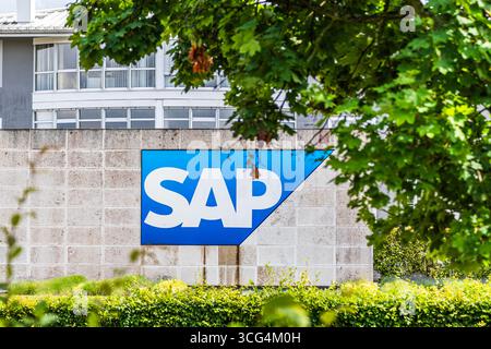 Walldorf, BW, Germany, 01.06.2025: Corporate SAP SE logo, global tech giant in digital transformation, software development, business management, inno Stock Photo