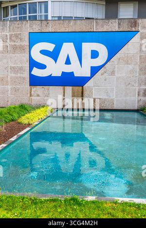 Walldorf, BW, Germany, 01.06.2025: Corporate SAP SE logo, global tech giant in digital transformation, software development, business management, inno Stock Photo
