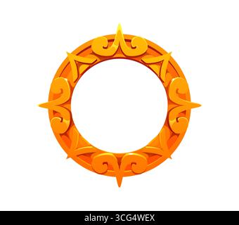 Cartoon golden Aztec ornament ring. Vector decorative ancient Inca Maya Mexican game icon asset. Shiny yellow circular frame with tribal symbols and intricate ethnic pattern and sacred meaning Stock Vector