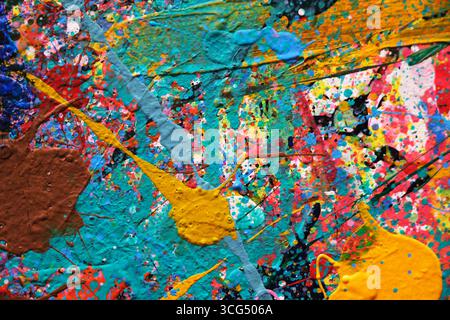 colorful splattered abstract paint texture Stock Photo