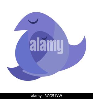 Abstract Bird Embrace. Symbol of Love and Care. The minimalist design in soft blue and purple tones represents love, protection, care and harmony. Stock Vector