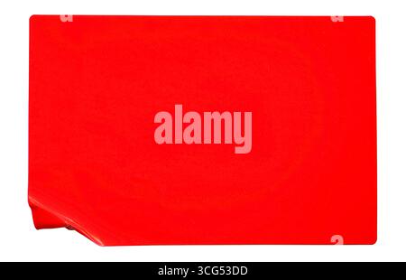 Red rectangular paper sticker label isolated on white. Stock Photo