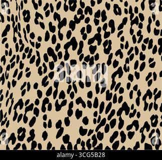 Leopard print. Vector seamless pattern. Animal skin background with black and brown spots on beige backdrop. Abstract exotic safari texture. Jaguar, l Stock Vector