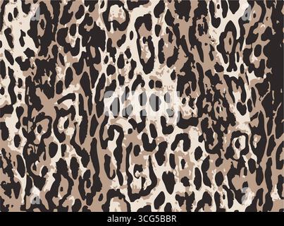 Leopard print. Vector seamless pattern. Animal skin background with black and brown spots on beige backdrop. Abstract exotic safari texture. Jaguar, l Stock Vector