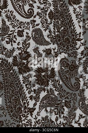 Paisley vector seamless design featuring stunning flowers and leaves in a batik-inspired style. Vintage backdrop.bandana kerchief paisley fabric patch Stock Vector