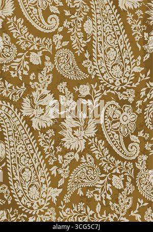 Paisley vector seamless design featuring stunning flowers and leaves in a batik-inspired style. Vintage backdrop.bandana kerchief paisley fabric patch Stock Vector