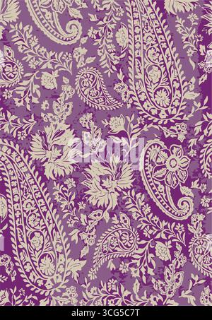 Paisley vector seamless design featuring stunning flowers and leaves in a batik-inspired style. Vintage backdrop.bandana kerchief paisley fabric patch Stock Vector