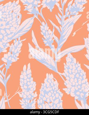 Colorful patterns depicting tropical plants, flowers, flower twigs, leaves on a light blue background. Foliage of exotic plants in summer for banners, Stock Vector