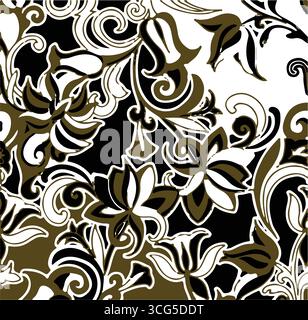 Botanical Tropical Sketch Background with palm tree and monstera leaves pattern in line art style. Hand drawn vector illustration. Tropical seamless s Stock Vector