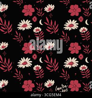 Cute floral vintage print of pink small piony roses flower with green leaves, ditsy and pretty simple vibe. Romantic flowers and small flowers seamles. Stock Vector