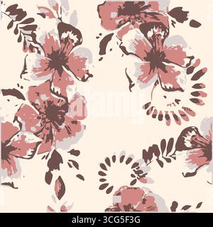 Vintage Floral patterns seamless background border embroidery ethnic batik retro. Flower motifs paisley batik. Brown silhouette watercolour flowers ik Stock Vector