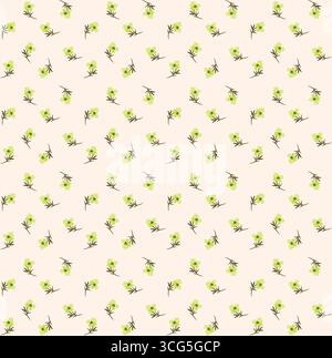 Cute floral vintage print of pink small piony roses flower with green leaves, ditsy and pretty simple vibe. Romantic flowers and small flowers seamles. Stock Vector