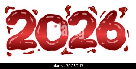 2026 year in bloody style. Vector banner isolated on white. Halloween and blood design element. Stock Vector
