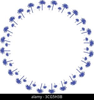 Frame of palm. Blue desert palm oasis on white background border with empty space Stock Vector