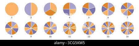 Pie chart color icons or segment infographic or wheel round diagram part symbol Vector illustration Stock Vector