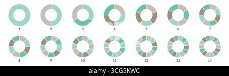 Pie chart color icons or segment infographic or wheel round diagram part symbol Vector illustration Stock Vector
