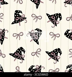 Coquette seamless pattern Black Ribbon Bow. Pretty Girly bows on white ...