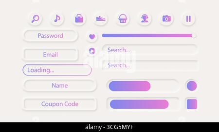 Neumorphism Button Icon Gradient Label Frame White 3d Elegant Shadow Web Vector Ui Digital Neomorphism Interface Collection Stock Vector