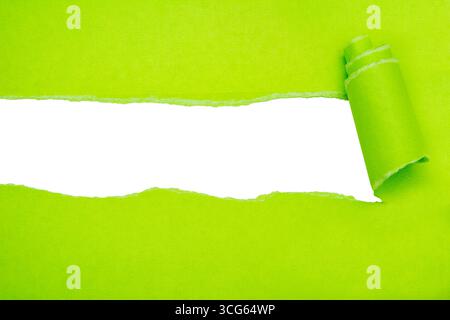 You have a message. Green torn paper with holes Stock Photo