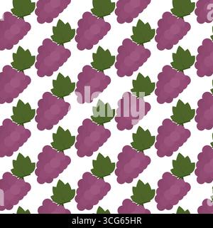 Bunch of Ripe Grapes with leaf Seamless Pattern Harvesting or Autumn Holidays Minimalistic Backdrop. Isolated Vector illustration Kwanzaa Holidays Price tag, leaflets, Themed Cards Background, banners Stock Vector