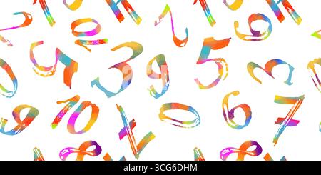 Grunge colored numbers vector seamless pattern. hand drawn. Not AI, Vector illustration Stock Vector