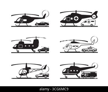 Special purpose helicopters and cars - vector illustration – vector illustration Stock Vector