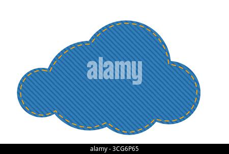Patch denim cloud shape with stitches seam jeans fashion illustration. Flat apparel blue color template isolated on white background Stock Vector