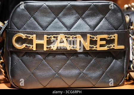 Shanghai,China-July 26th 2025: Close-up of a black leather Chanel bag Stock Photo