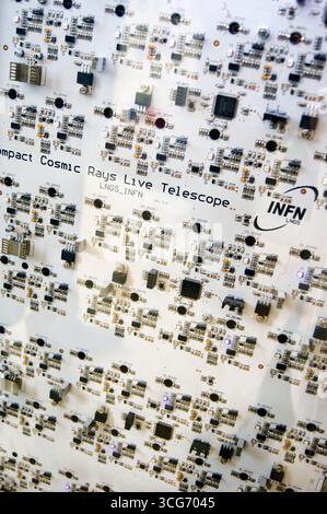 The circuit board of a Cosmic ray telescope on display at a conference in Abu Dhabi, capital city of the United Arab Emirates (UAE). Stock Photo