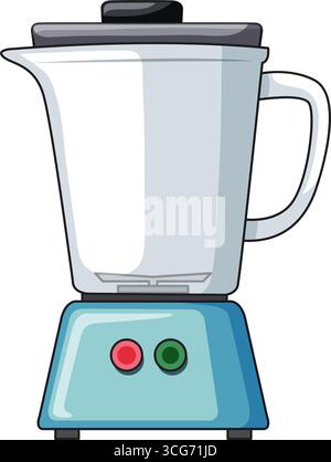 Cartoon vector illustration of a kitchen blender with colored buttons and simple shading on white. Stock Vector