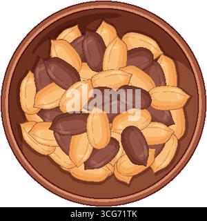 Top-down vector of brown bowl with roasted and raw pumpkin seeds in earthy flat design. Stock Vector