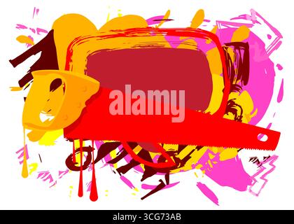 Saw graffiti. Abstract modern street art decoration performed in urban painting style. Stock Vector