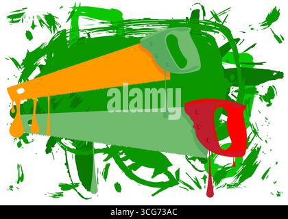 Saw graffiti. Abstract modern street art decoration performed in urban painting style. Stock Vector