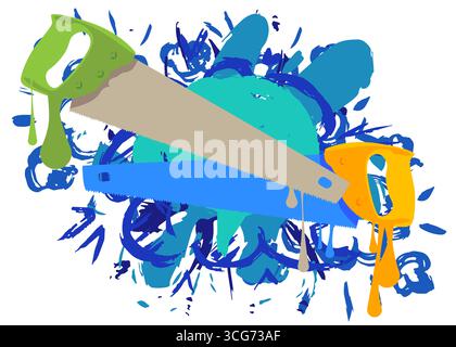 Saw graffiti. Abstract modern street art decoration performed in urban painting style. Stock Vector