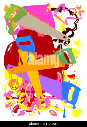 Saw graffiti. Abstract modern street art decoration performed in urban painting style. Stock Vector