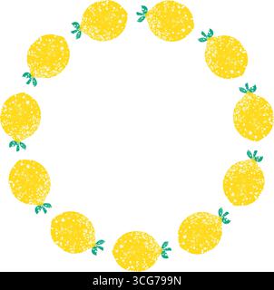 wreath with yellow lemons, perfect for summer, food, or citrus themed designs. Stock Vector