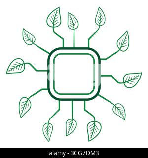 Botanical Tech Icon eco microchip green leaves, sustainable tech innovation Stock Vector