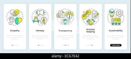 Corporate social responsibility pillars onboarding mobile app screen Stock Vector