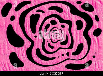 Abstract background of chaotic spots and lines of rounded shape. Spots, closed wavy stripes of black color. Background of texture of wavy crumpled pap Stock Photo