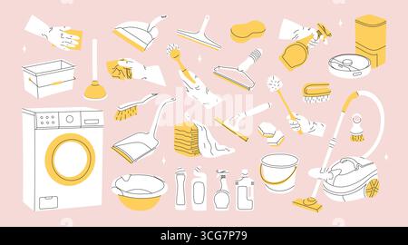 Set of Various Cleaning items. Household equipment Stock Vector