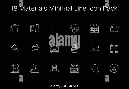 Collection of 18 Minimal Line-style vector icons for Materials, designed for clarity and versatility. Stock Vector