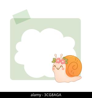 Green pastel notepad with adorable flower snail. Perfect for planners, kids journaling, or back to school designs. Stock Vector