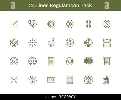 Set of 24 Regular Outline-style icons themed around Lines, crafted for seamless integration in apps and websites. Stock Vector