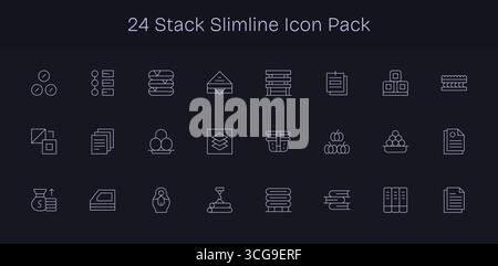 This Stack icon pack includes 24 Slim Line vectors, perfect for enhancing digital interfaces. Stock Vector