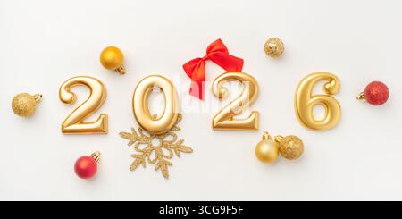 Happy New Year 2025. Golden 3D numbers on a white background Stock Photo