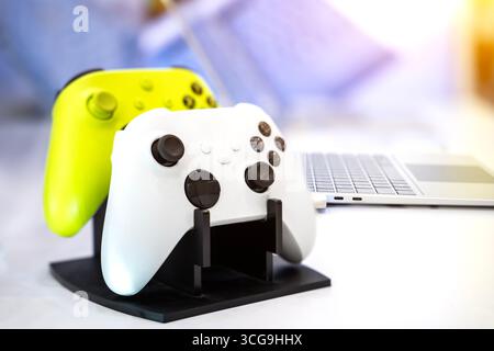Next Generation video game console controller isolated on white background. Stock Photo