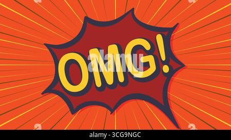 Oh my god comic cartoon style. Speech bubble with word OMG on explosion background and lines vector illustration Stock Vector
