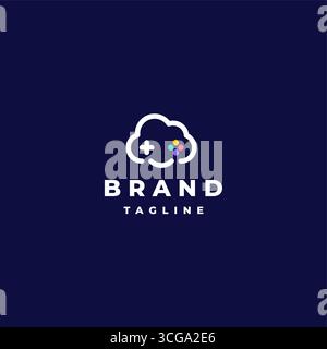Simple Smile Cloud Game Logo Design. Cloud And Smile Symbol With Game Play Button Icon Inside. Stock Vector