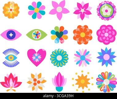 Colorful Mexican Folk Flower Set Stock Vector